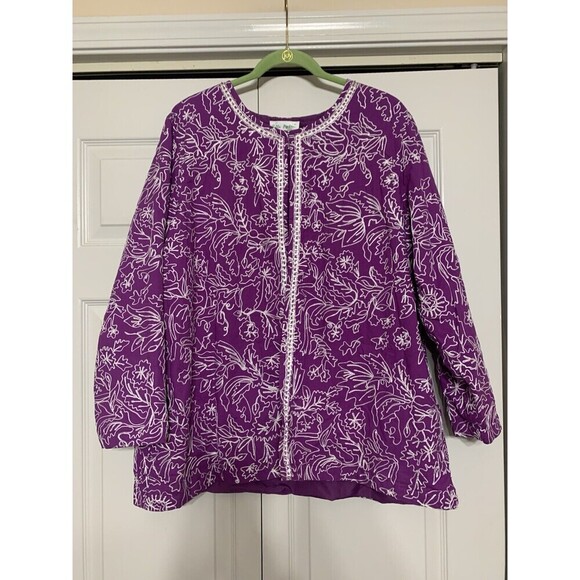 Ulla Popken Artsy Blazer Jacket Size 20/22 Purple Embroidered 1 Closure At Top - Picture 2 of 7